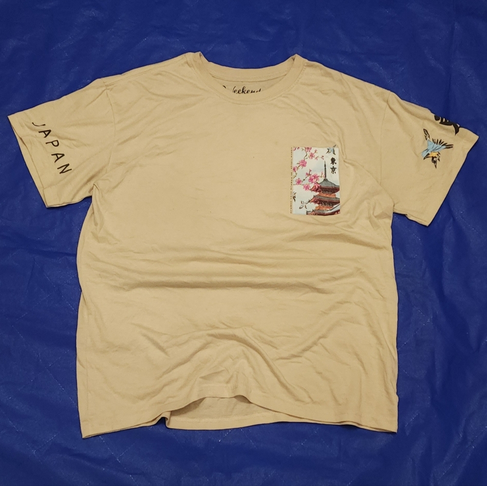 Beige Graphic Tee with Pocket Design